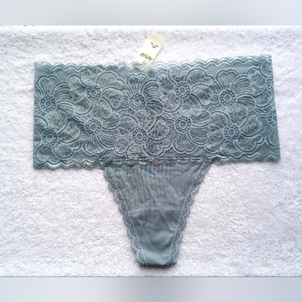 Aerie Wide Lace High-Waist Thong - Light Gray, Size L